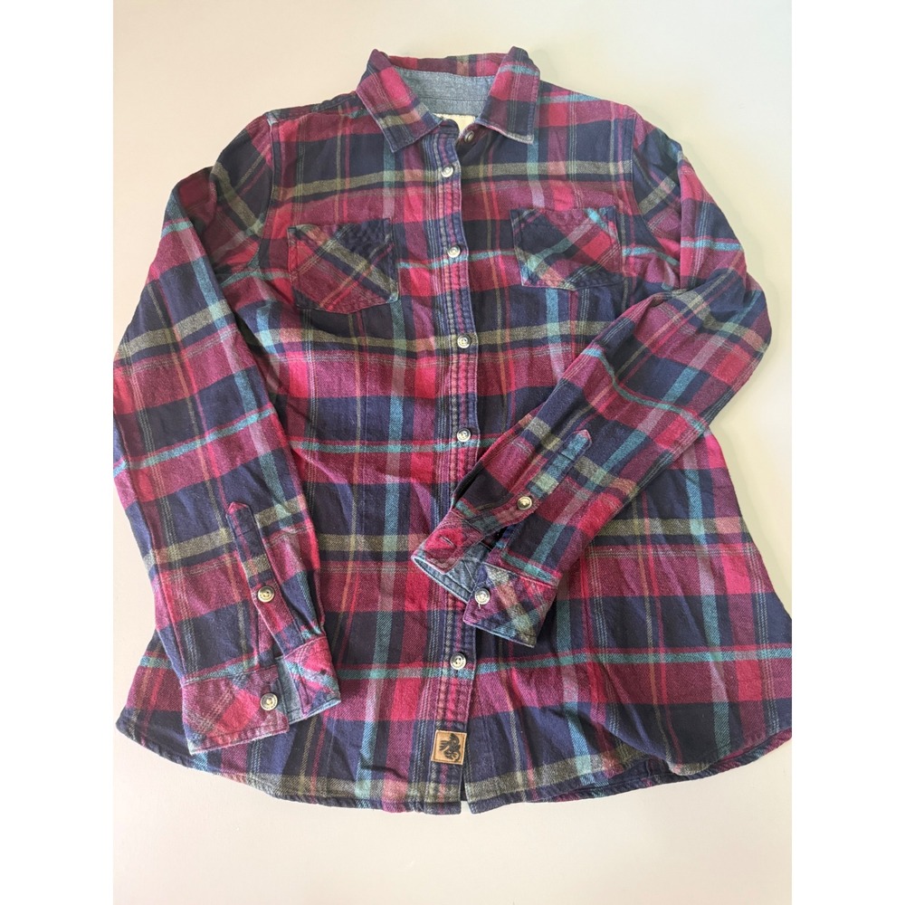 Legendary Whitetails Plaid Flannel Shirt Womens Small Burgundy Navy Teal L/S